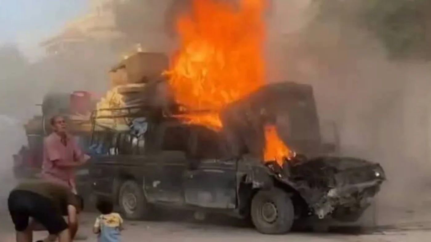 Gaza City car fire after Israeli strike displaced Palestinians 16 September 2025 X.jpg